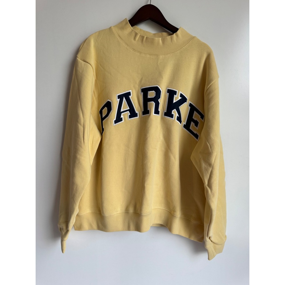 Parke Varsity Mockneck Sweatshirt Peel Denim Yellow Navy L/XL Collegiate Preppy